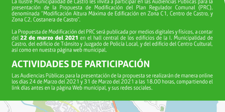 Invitan a participar de las Audiencias Públicas en marco de la Modificación Plan Regulador Comunal de Castro