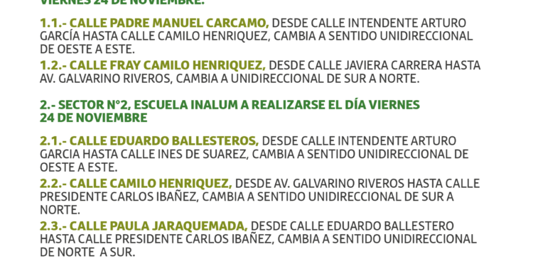 Informan cambio de sentido de tránsito en calles de Castro para resguardar seguridad vial
