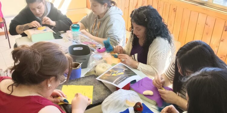 Usuarias del Programa Mujeres Jefas de Hogar aprenden técnica del vellón agujado